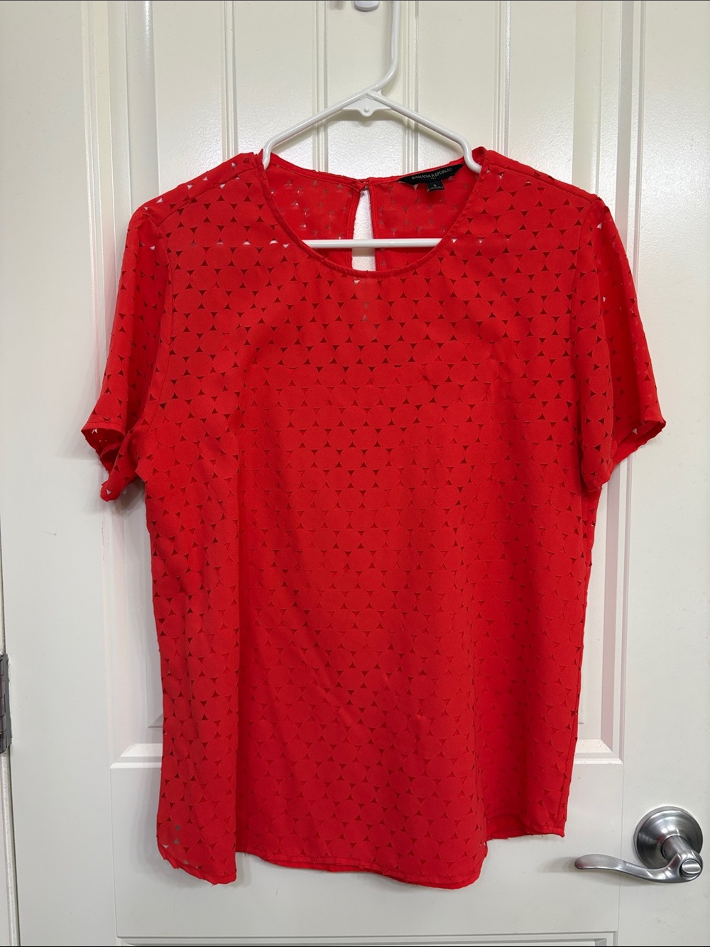 Banana Republic Red Short-Sleeve Blouse with Triangle Eyelet